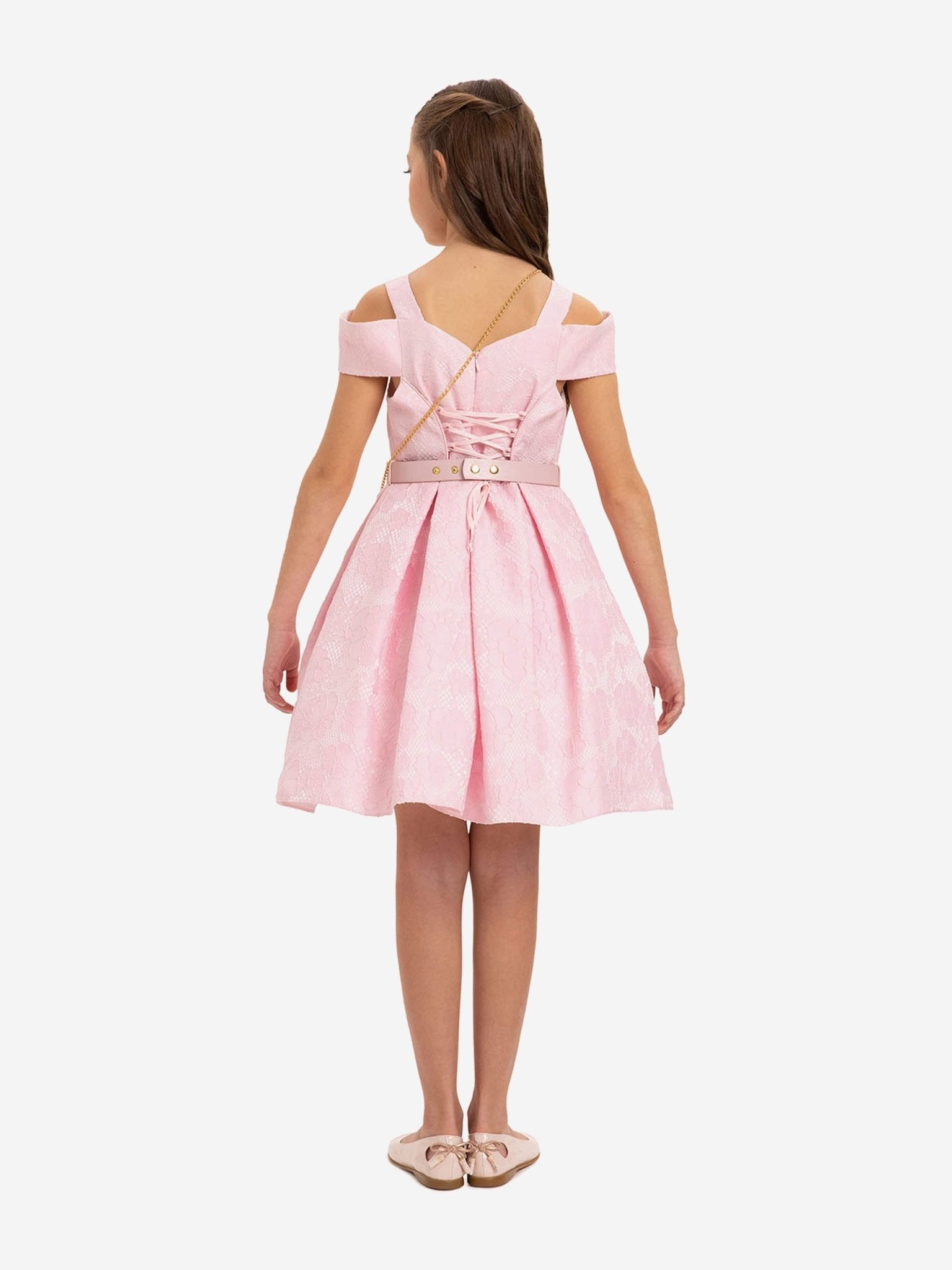 DRESS & Fleur Girls Dress with Bag and Belt in Pink - Vintress Fashion