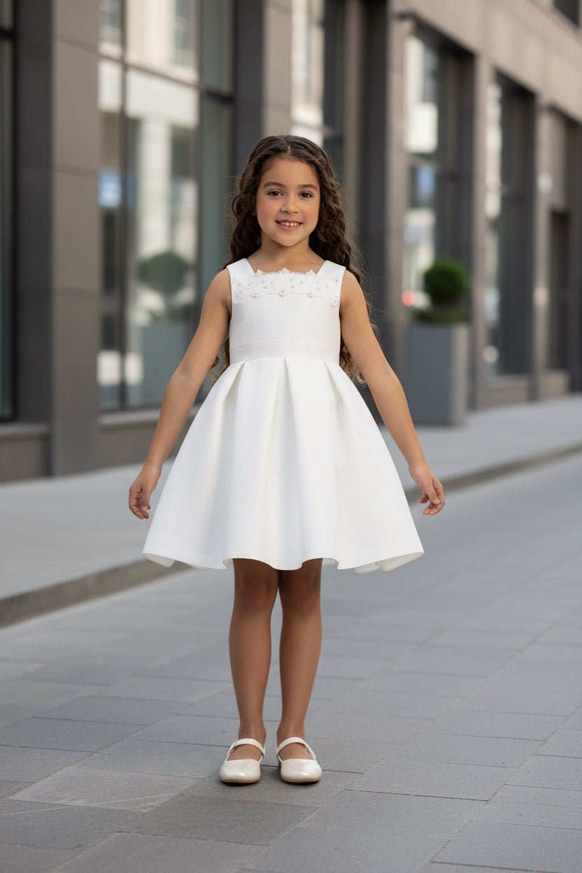 DRESS & Fleur Girls Dress with Bolero and Matching Bag in White - Vintress Fashion