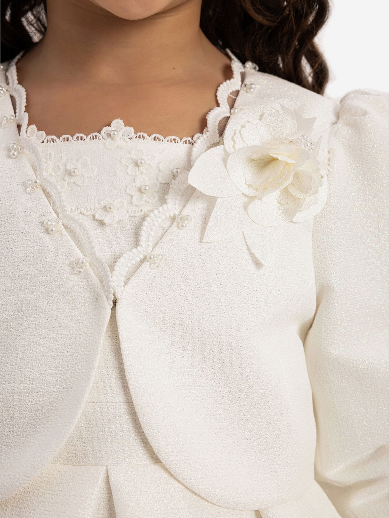 DRESS & Fleur Girls Dress with Bolero and Matching Bag in White - Vintress Fashion