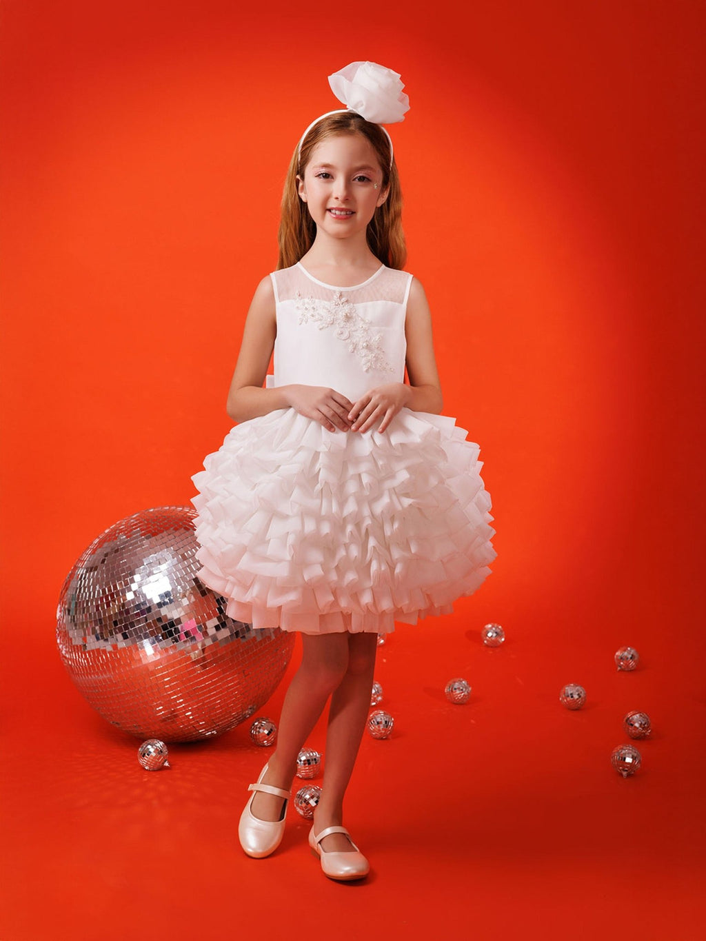 DRESS & Fleur Girls Dress with Headband in White - Vintress Fashion