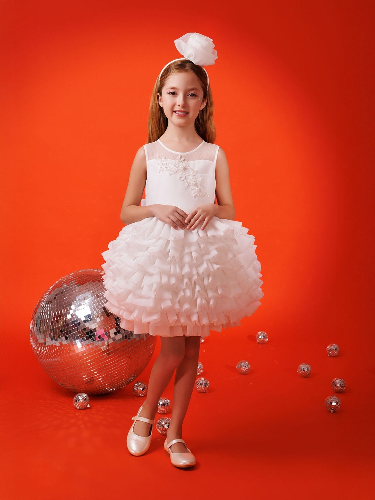 DRESS & Fleur Girls Dress with Headband in White - Vintress Fashion