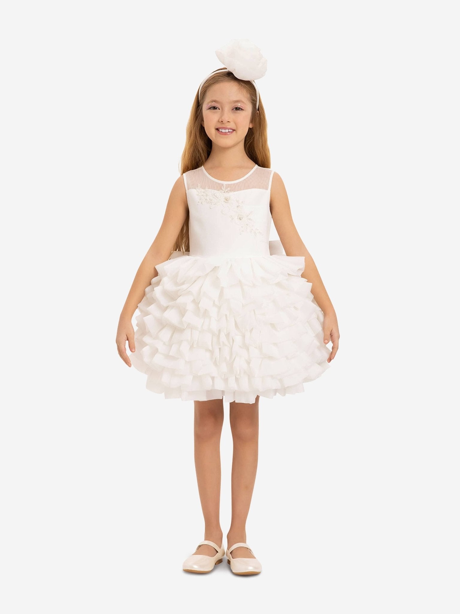 DRESS & Fleur Girls Dress with Headband in White - Vintress Fashion