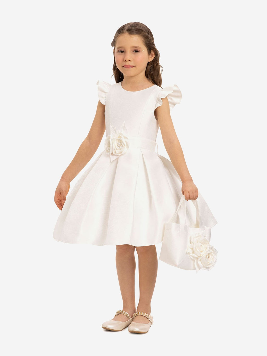 DRESS & Fleur Girls Dress with Matching Floral Bag in White - Vintress Fashion