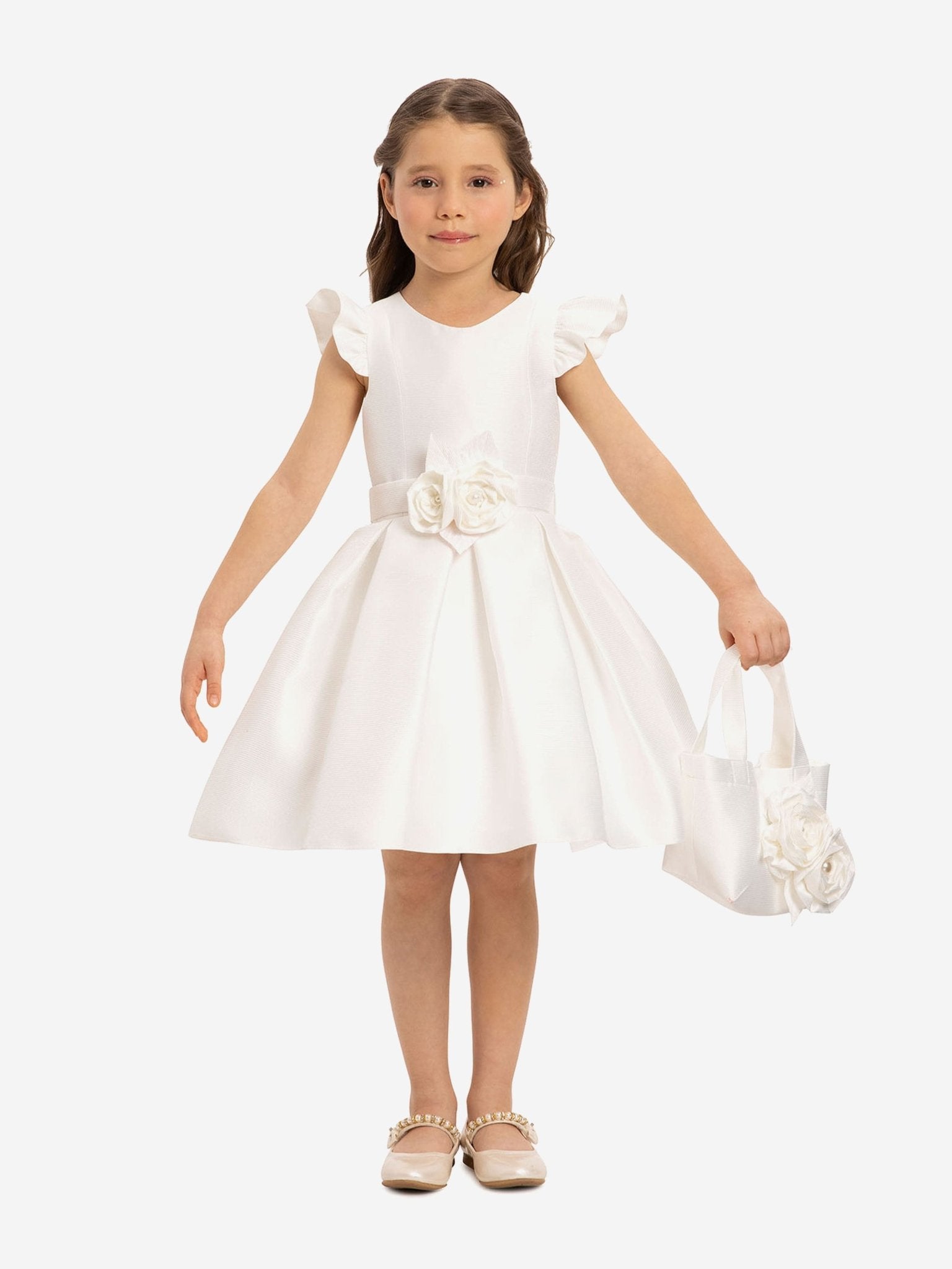 DRESS & Fleur Girls Dress with Matching Floral Bag in White - Vintress Fashion