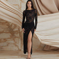 Elegant Sheer Slit Long Lace Dress - Vintress Fashion