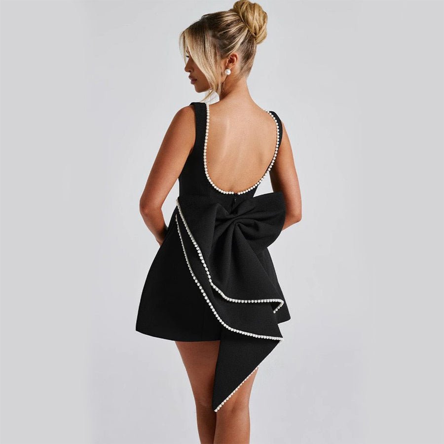 Fashion Big-Bowed Pearls Backless Dress Summer Slim Sleeveless A-line Dresses - Vintress Fashion