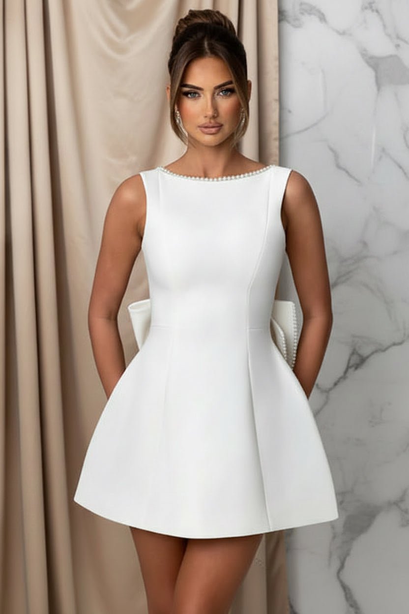 Fashion Big-Bowed Pearls Backless Dress Summer Slim Sleeveless A-line Dresses  - Vintress Fashion