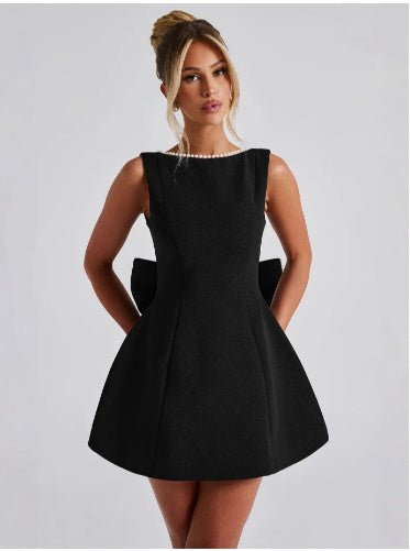 Fashion Big-Bowed Pearls Backless Dress Summer Slim Sleeveless A-line Dresses- Vintress Fashion