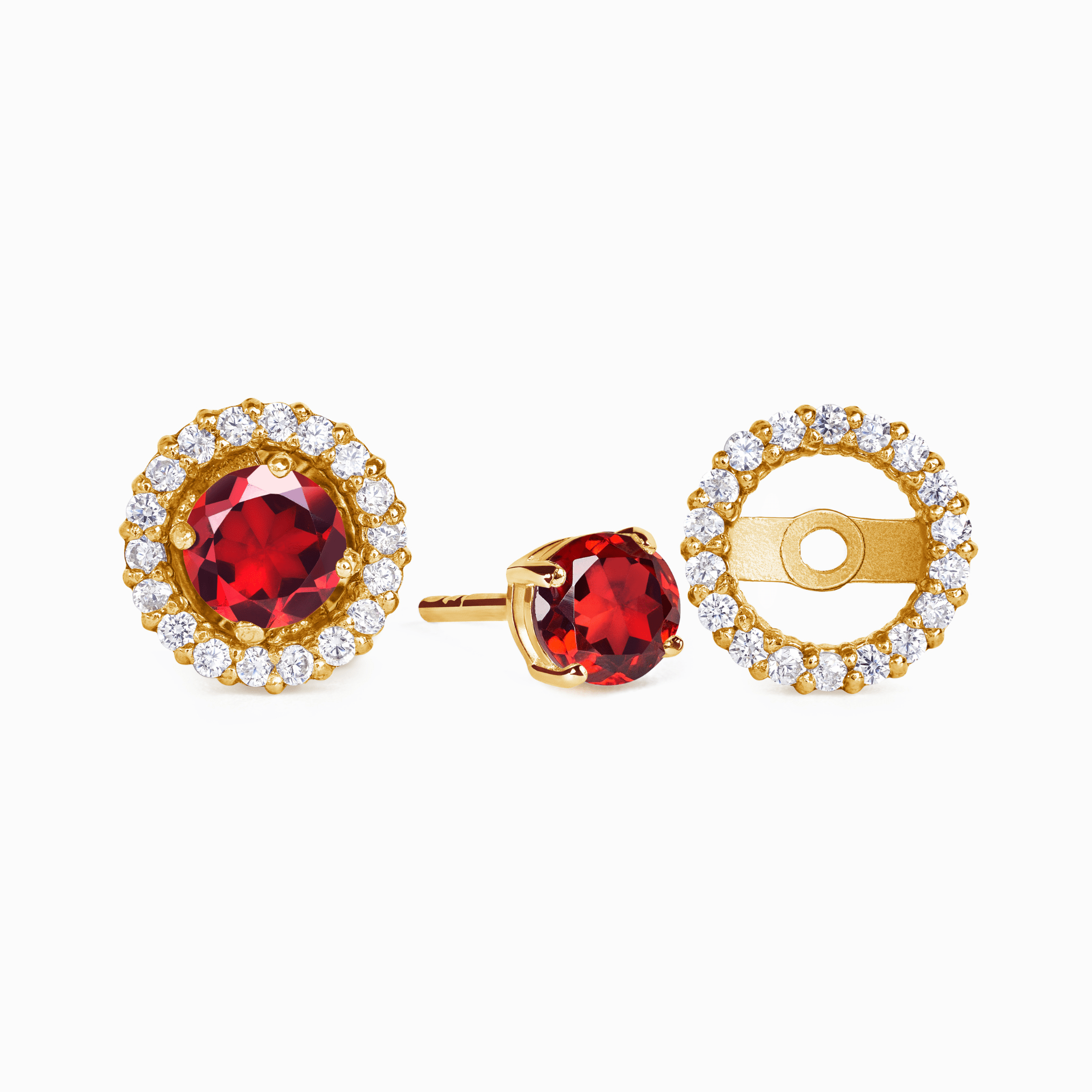 Garnet Halo Stud Earrings with Jackets in 18k Gold Vermeil - Vintress Fashion