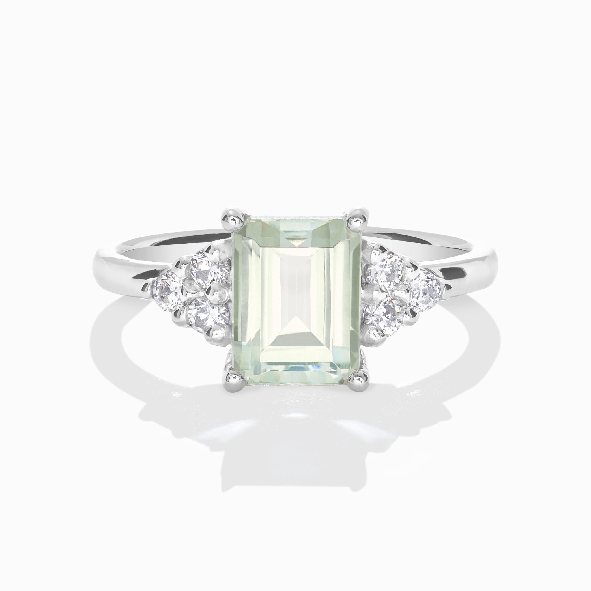 Green Amethyst Emerald Cut Ring in Sterling Silver - Vintress Fashion