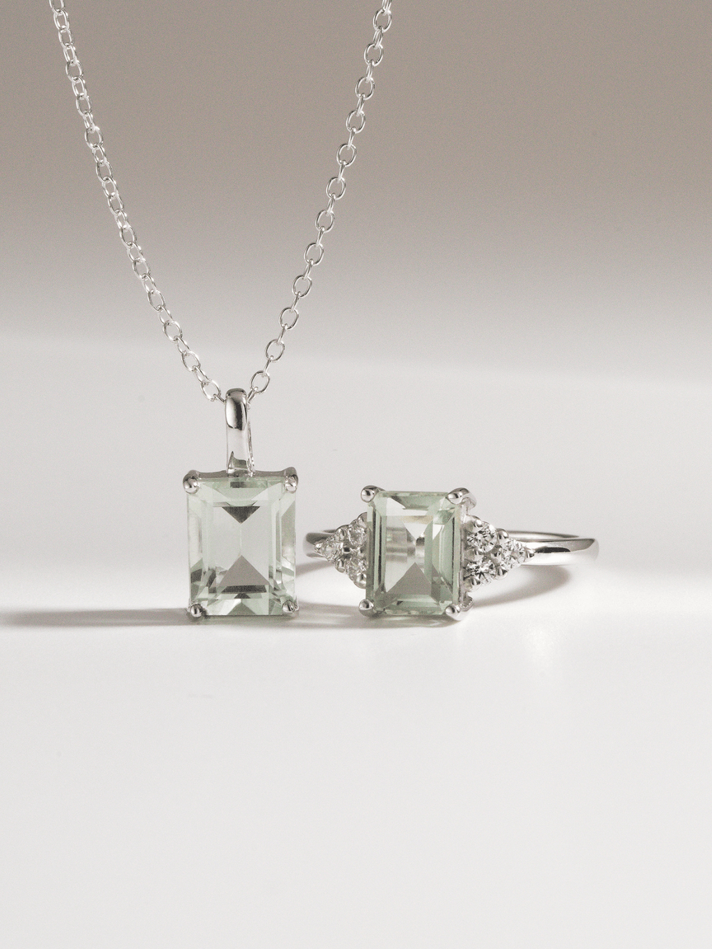 Green Amethyst Emerald Cut Ring in Sterling Silver - Vintress Fashion