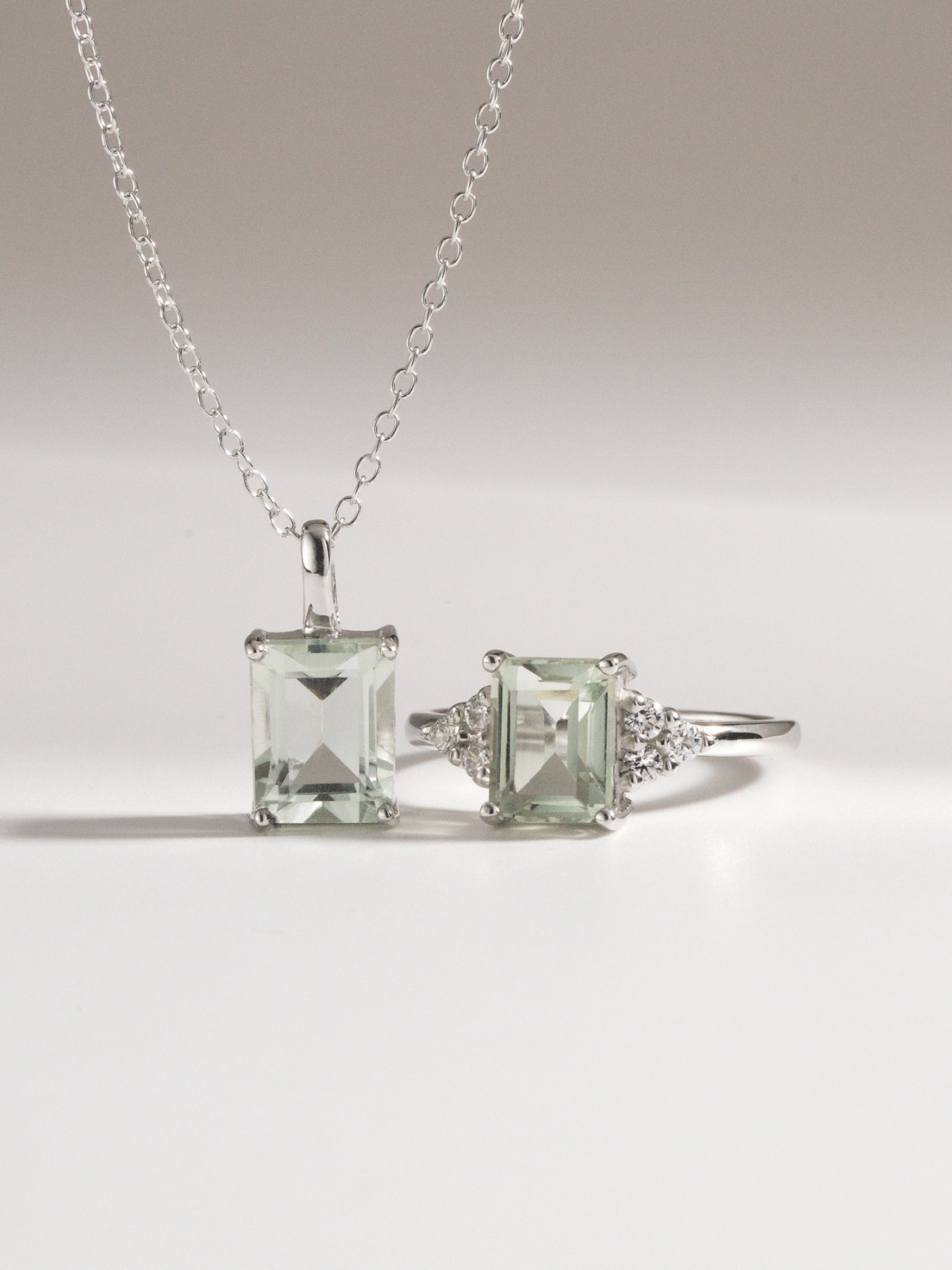 Green Amethyst Emerald Cut Ring in Sterling Silver - Vintress Fashion