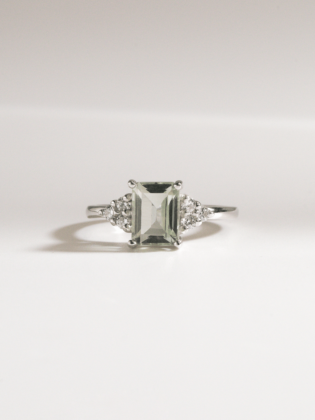 Green Amethyst Emerald Cut Ring in Sterling Silver - Vintress Fashion