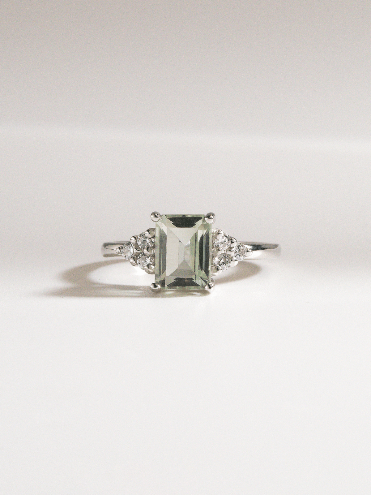 Green Amethyst Emerald Cut Ring in Sterling Silver - Vintress Fashion