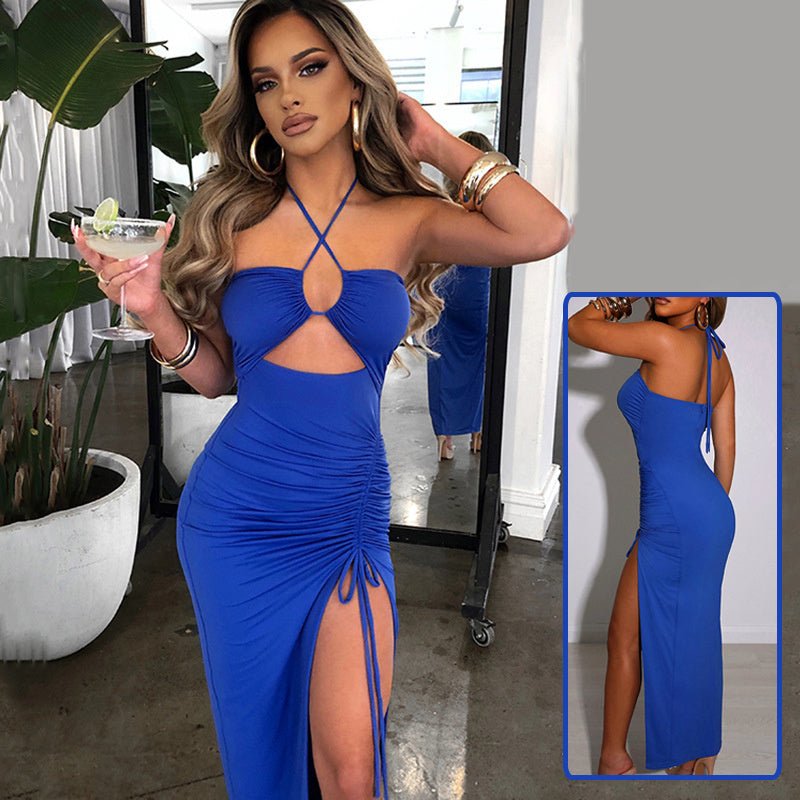 Halterneck Lace-up Split Dress Summer Y2K Fashion Party Baech Long Dresses For Womens Clothing - Vintress Fashion