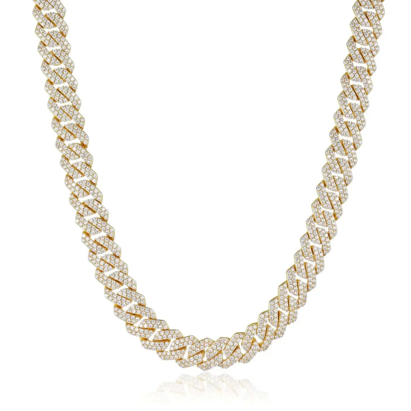 12mm Iced Prong Cuban Link Chain - Gold