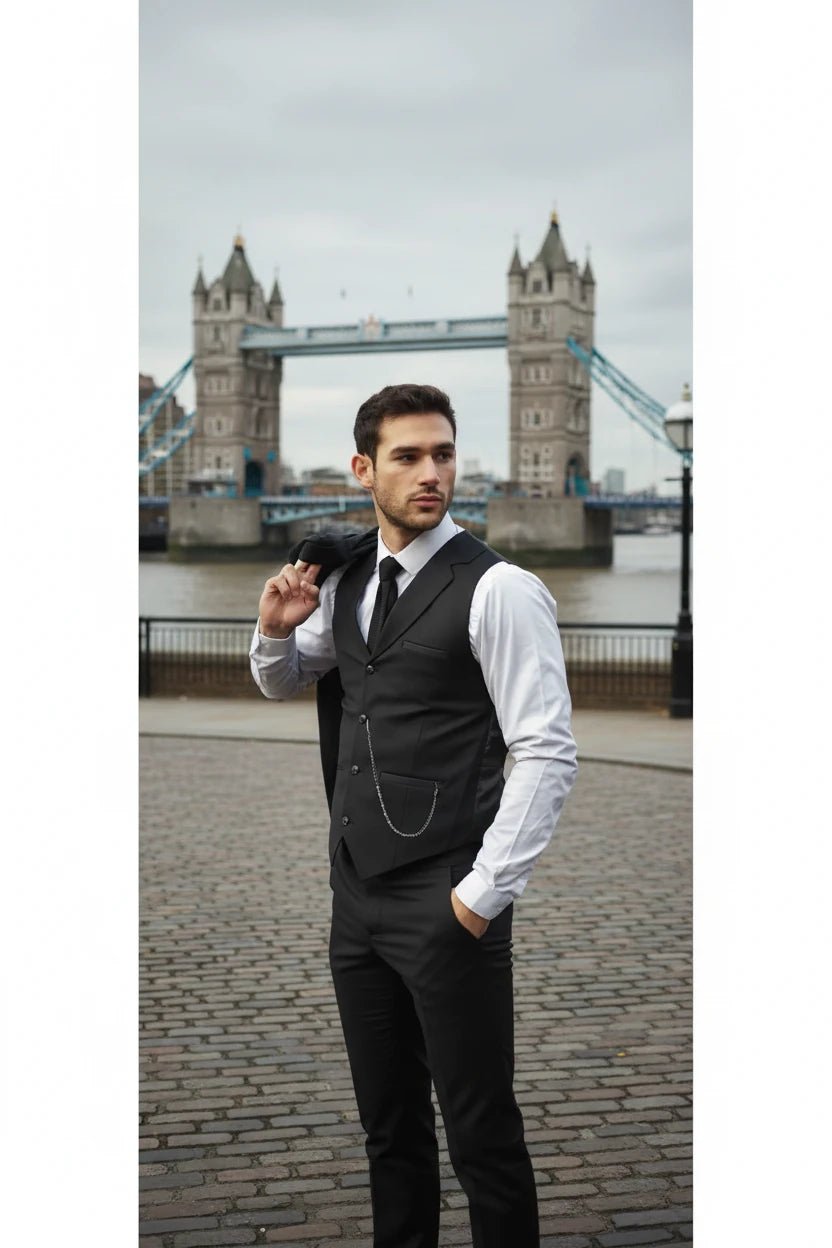 James - Men's Classic 3 Piece Black Suit - Vintress Fashion