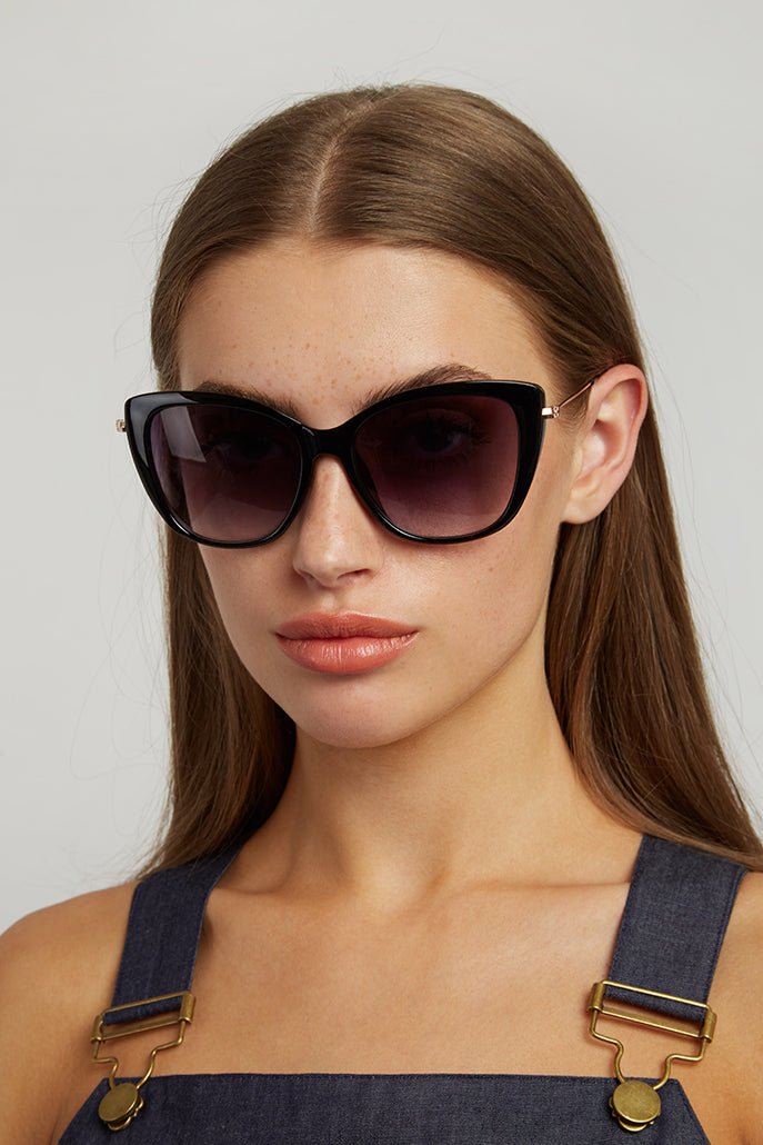 Louche Sam Cat Eye Sunglasses Metal Sides Black - Vintress Fashion