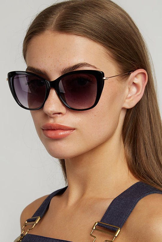 Louche Sam Cat Eye Sunglasses Metal Sides Black - Vintress Fashion