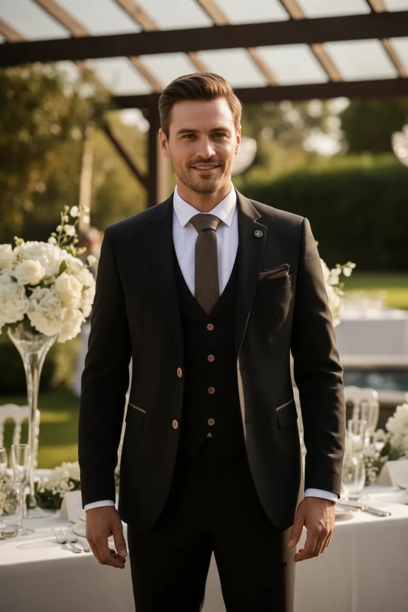 Men's Black 3 Piece Tailored Fit Suit - Vintress Fashion