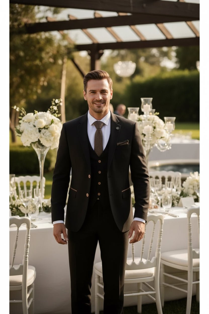 Men's Black 3 Piece Tailored Fit Suit - Vintress Fashion