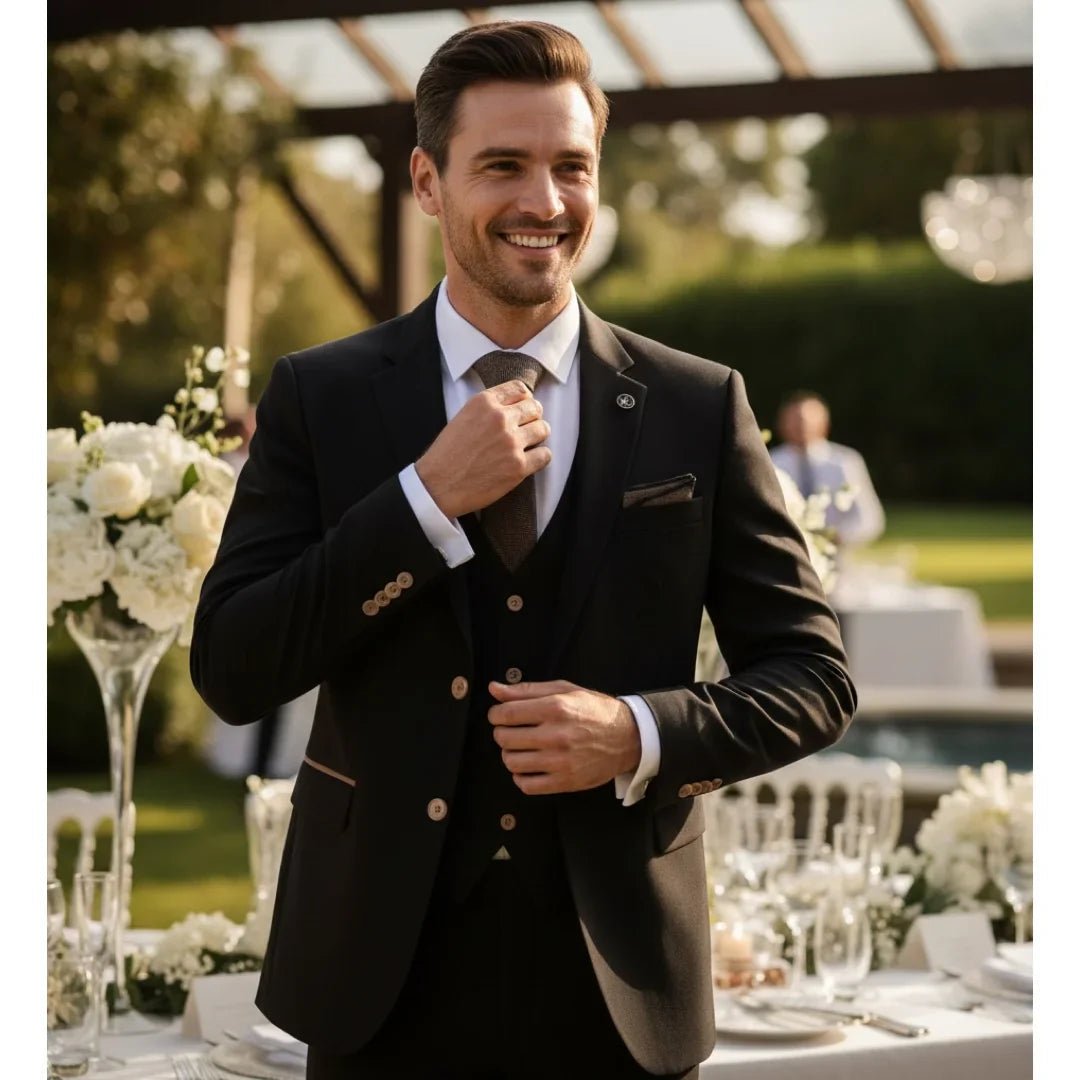Men's Black 3 Piece Tailored Fit Suit - Vintress Fashion