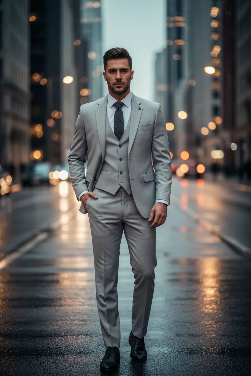 Men's Grey 3 Piece Prince Of Wales Check Suit - Vintress Fashion
