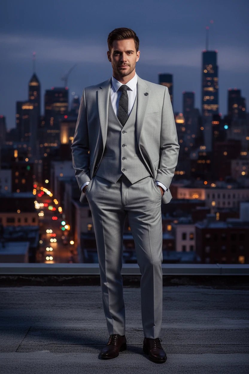 Men's Grey 3 Piece Prince Of Wales Check Suit - Vintress Fashion