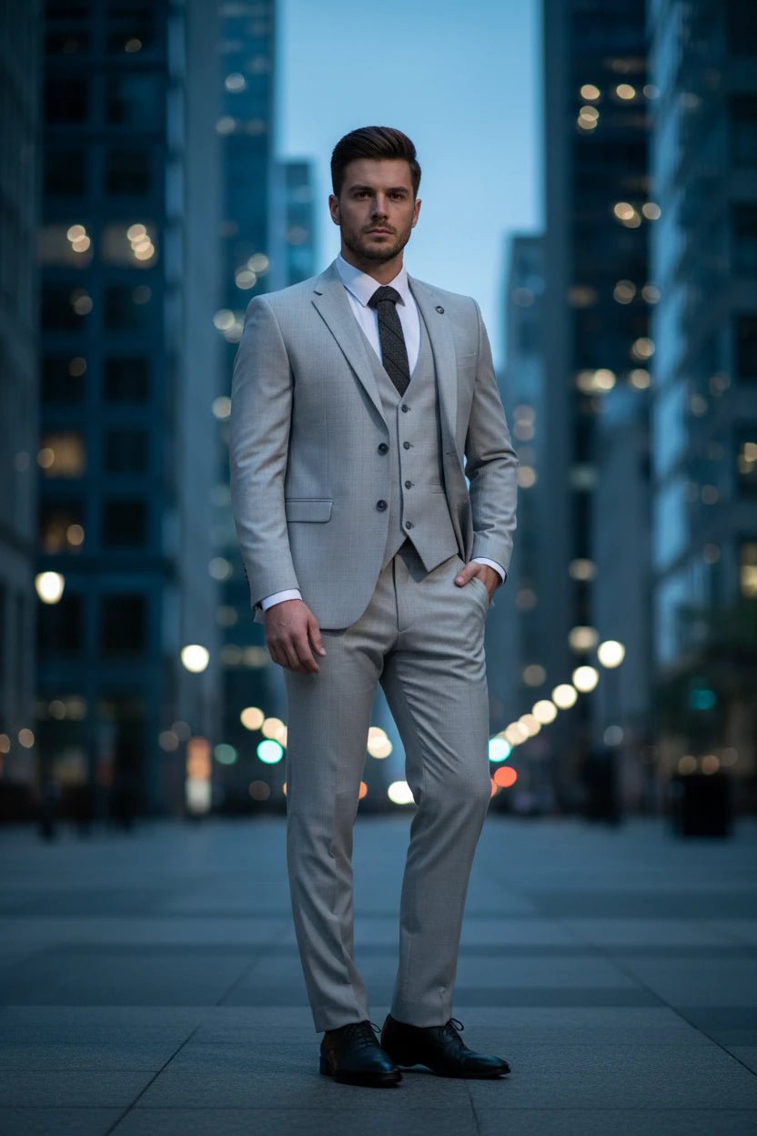 Men's Grey 3 Piece Prince Of Wales Check Suit - Vintress Fashion