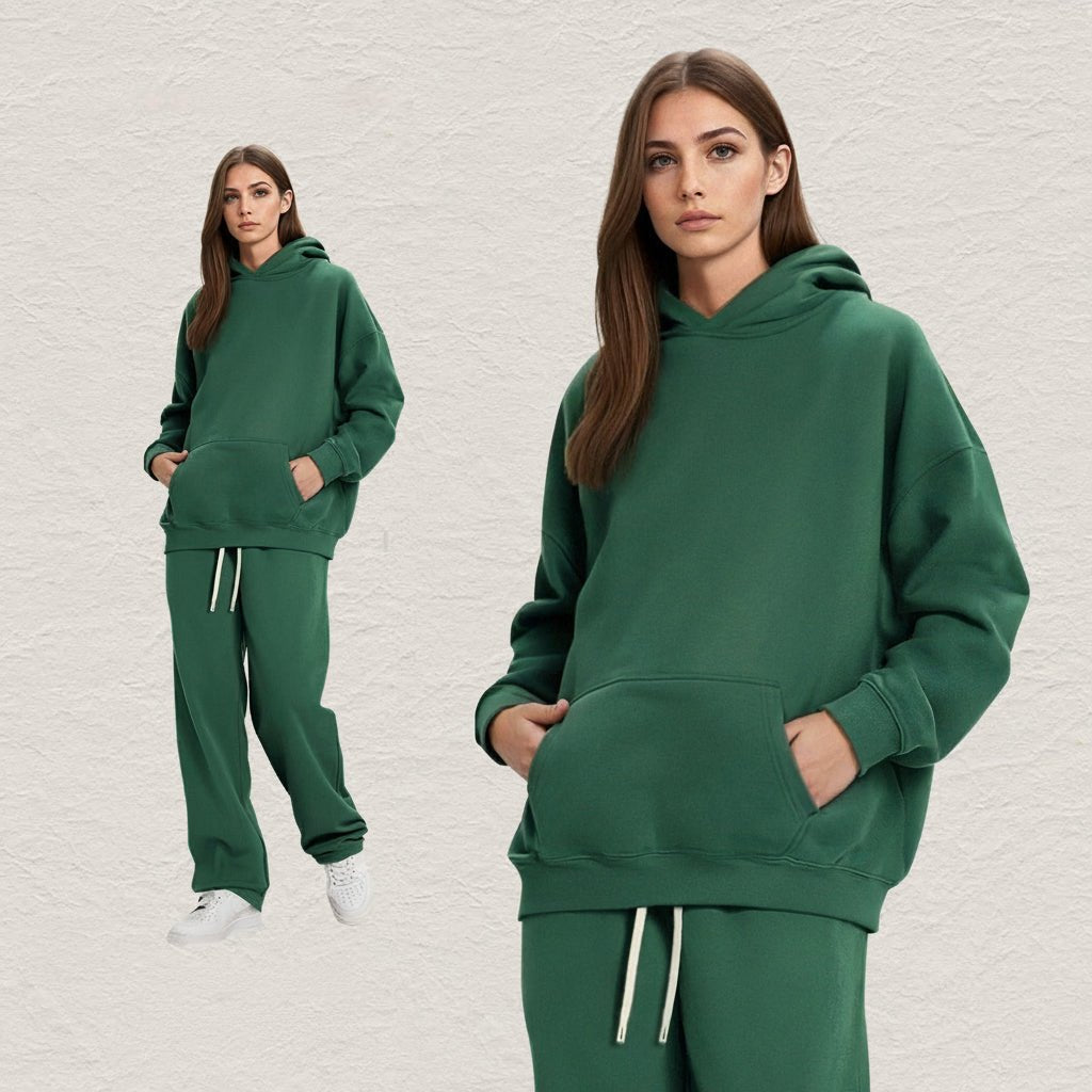 Men's Hooded Sweatshirt Fleece-lined Loose Sweatshirt Set - Vintress Fashion