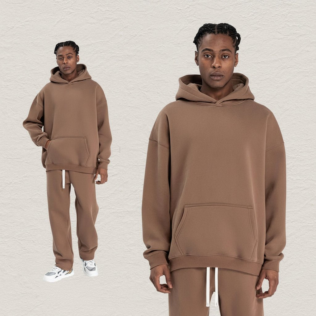 Men's Hooded Sweatshirt Fleece-lined Loose Sweatshirt Set - Vintress Fashion
