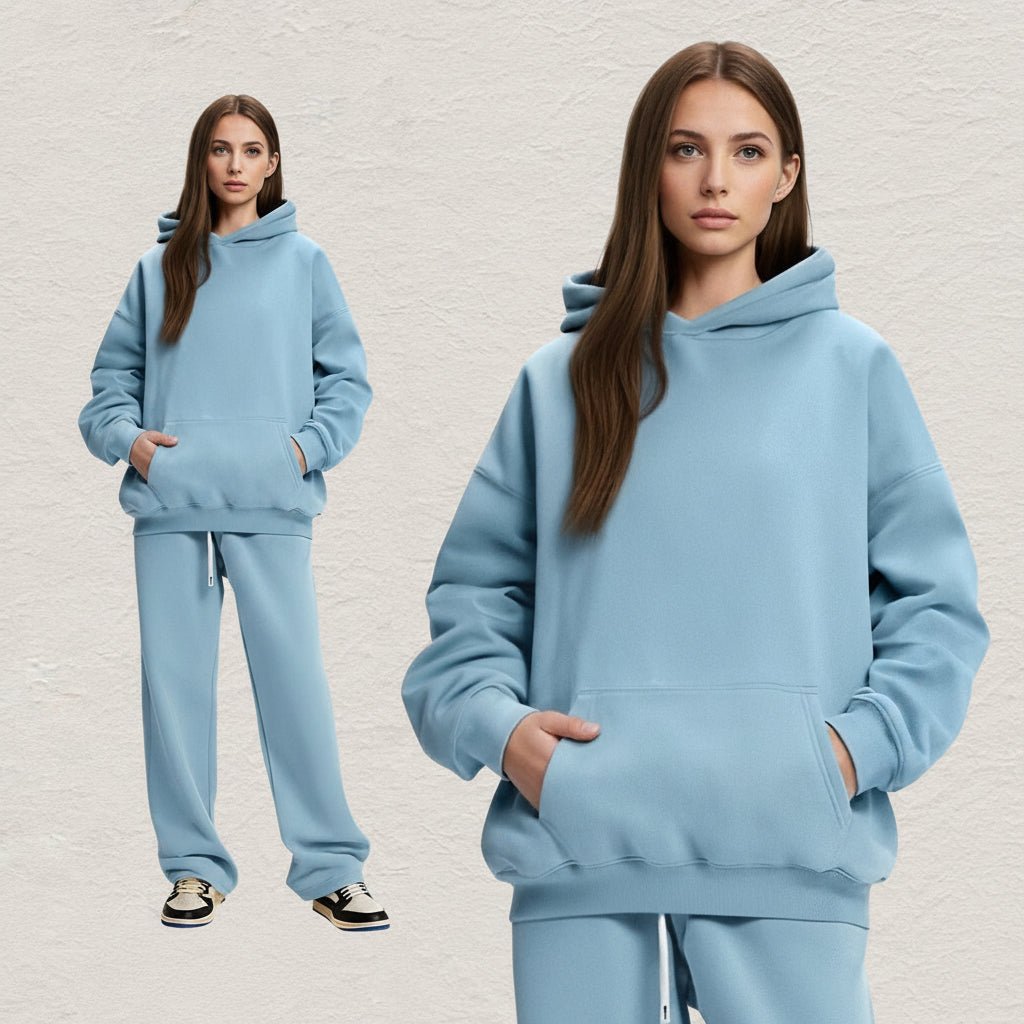 Men's Hooded Sweatshirt Fleece-lined Loose Sweatshirt Set - Vintress Fashion