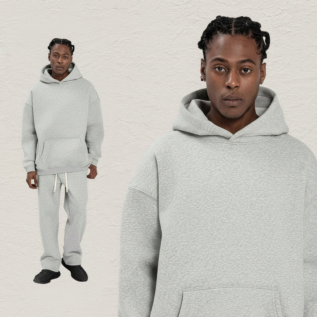 Men's Hooded Sweatshirt Fleece-lined Loose Sweatshirt Set - Vintress Fashion
