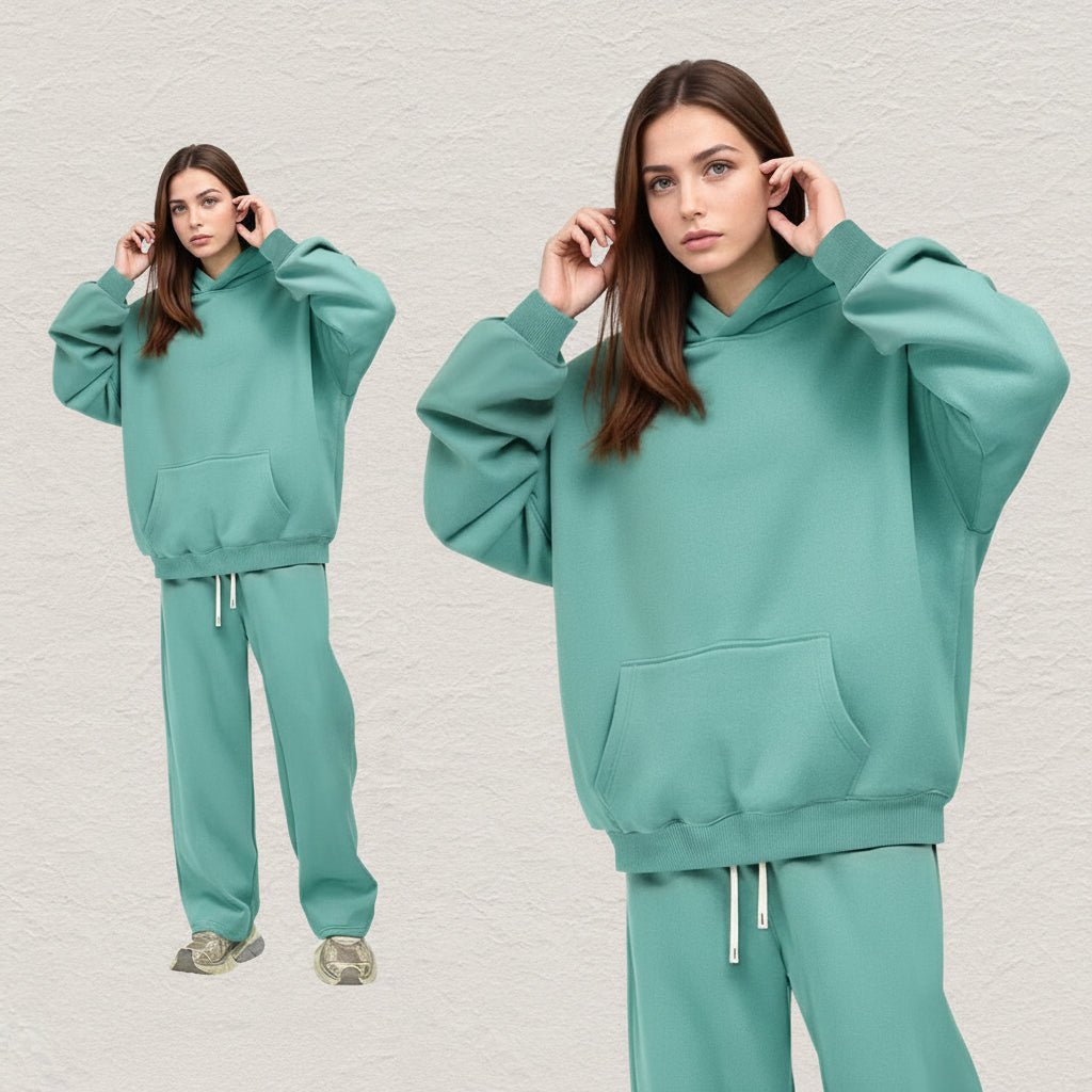 Men's Hooded Sweatshirt Fleece-lined Loose Sweatshirt Set - Vintress Fashion
