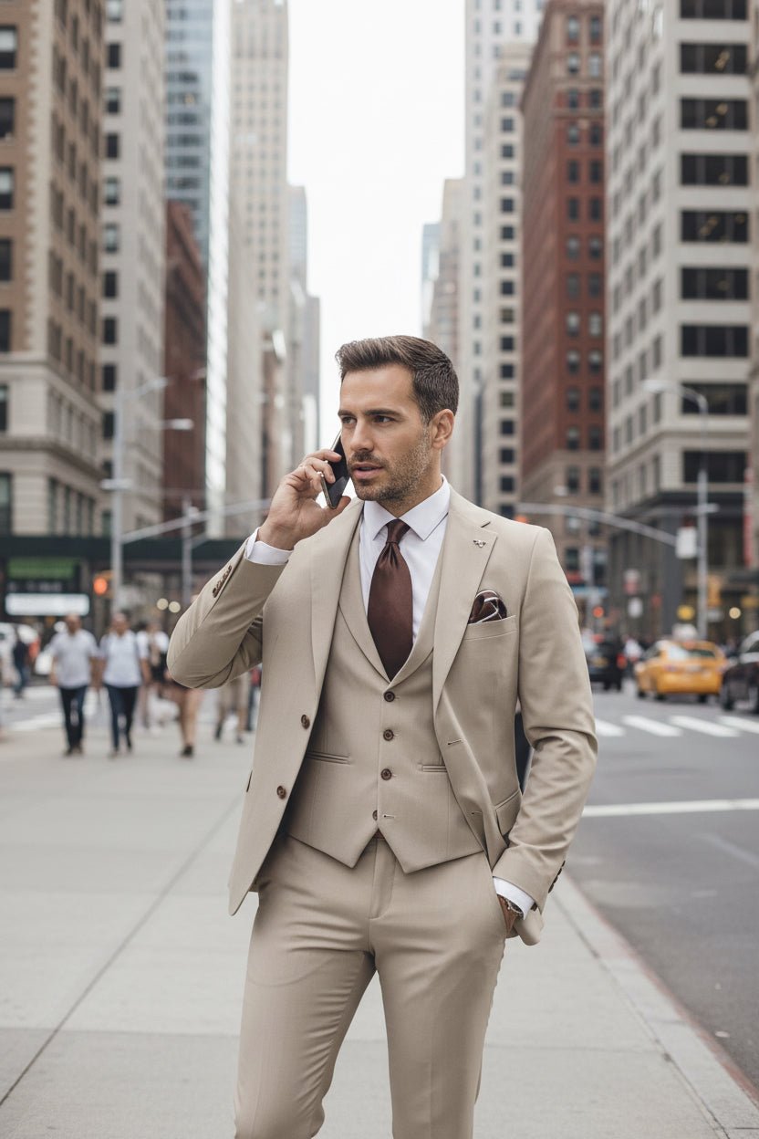 Men's Three-piece Slim-fit Dovetail Groom Dress - Vintress Fashion