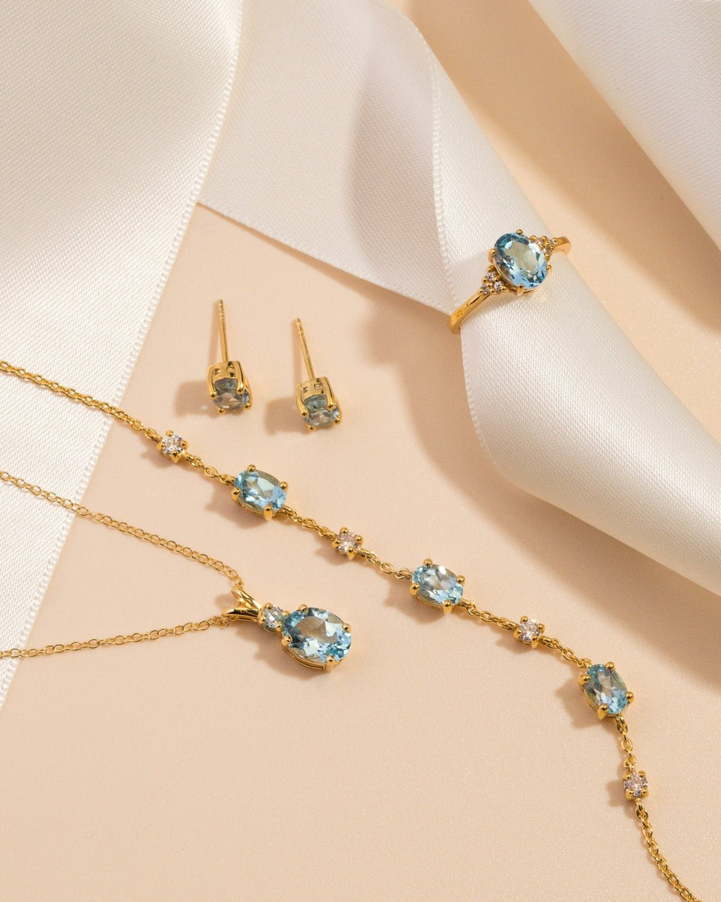 Mini Set 1 - Blue Topaz Jewellery Set in 18k Gold Vermeil - Vintress Fashion