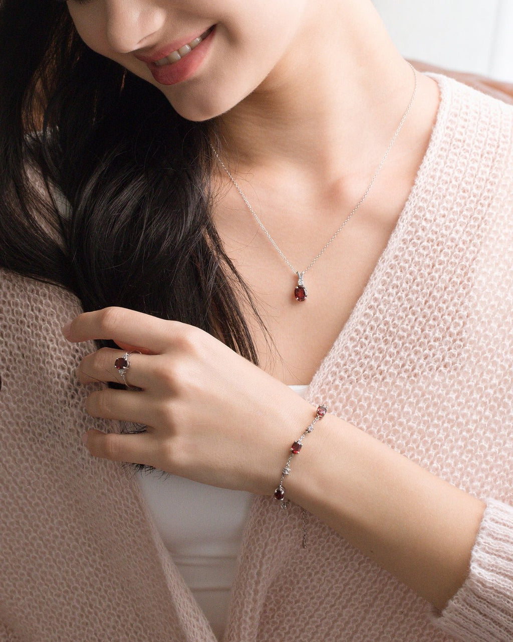 Mini Set 1 - Garnet Jewellery Set in Sterling Silver - Vintress Fashion
