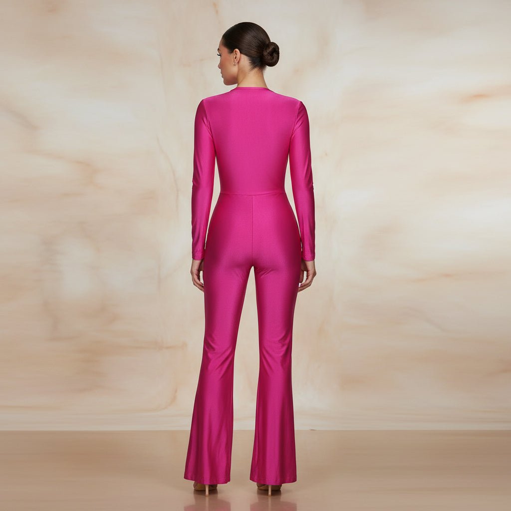 New Women's Fashion Deep V Long Sleeve Slim Fit Flared Jumpsuit - Vintress Fashion
