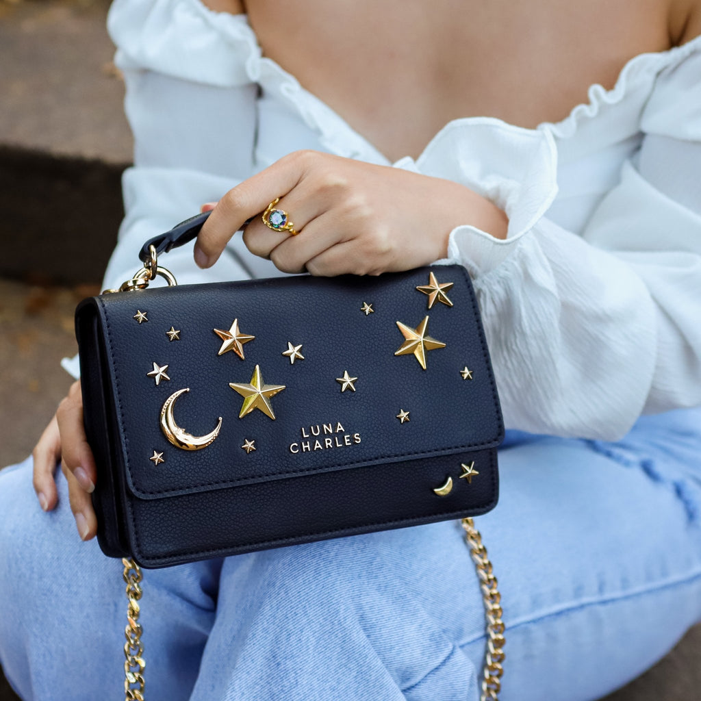 Nova Star Studded Handbag - Black & Gold - Vintress Fashion