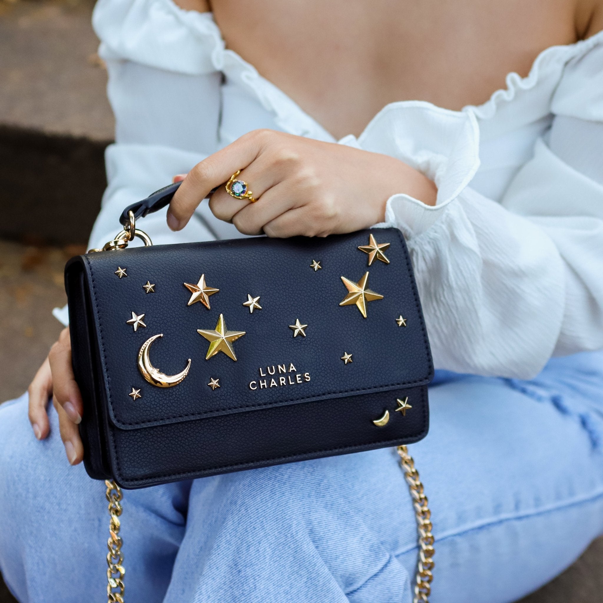 Nova Star Studded Handbag - Black & Gold - Vintress Fashion