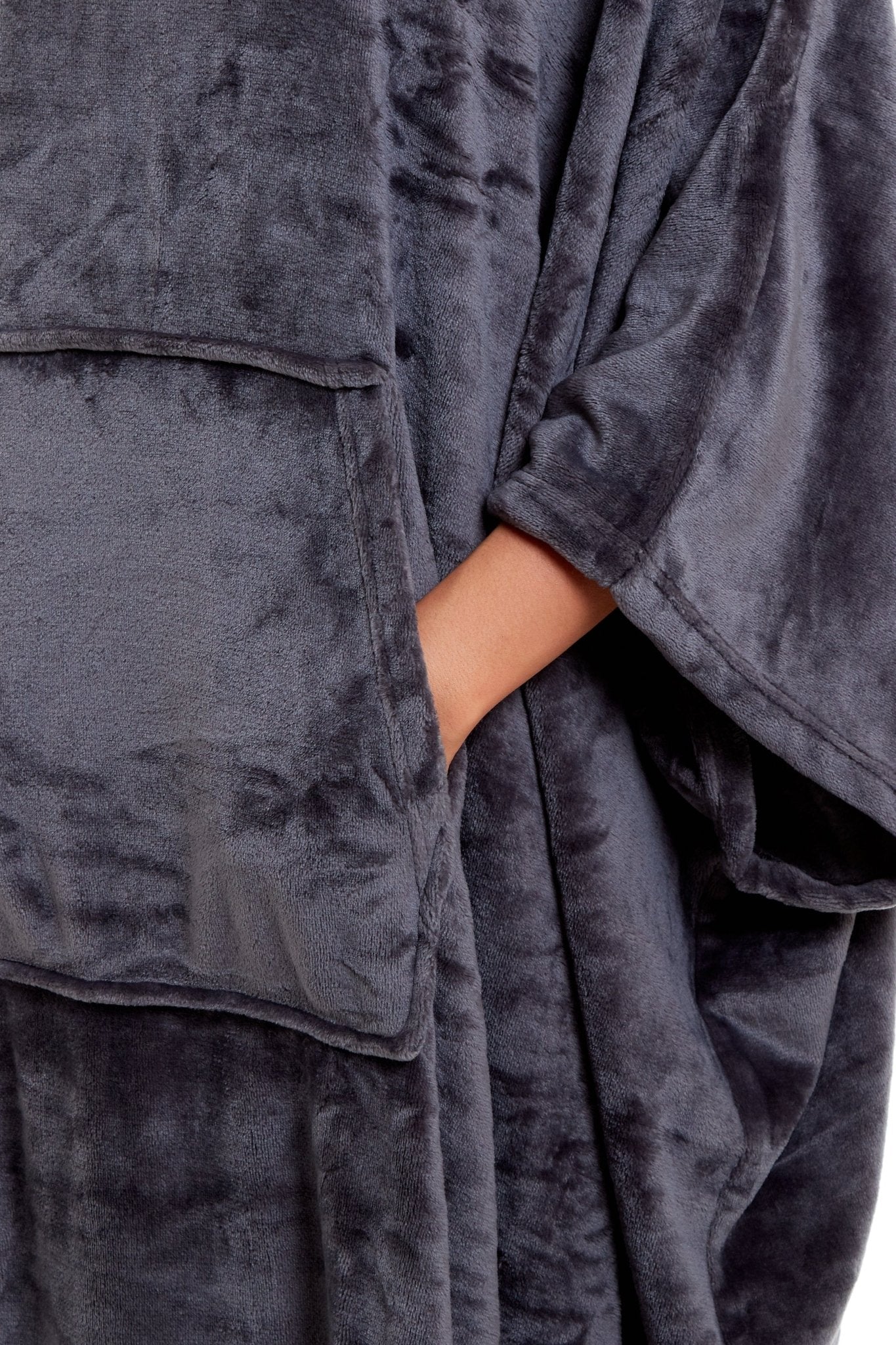 OLIVIA ROCCO Women's Oversized Hooded Poncho Blanket Plush Fleece Navy Charcoal Cosy Sofa and Bedroom Layering - Vintress Fashion