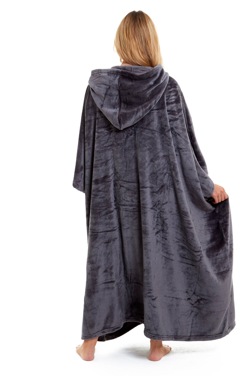 OLIVIA ROCCO Women's Oversized Hooded Poncho Blanket Plush Fleece Navy Charcoal Cosy Sofa and Bedroom Layering - Vintress Fashion