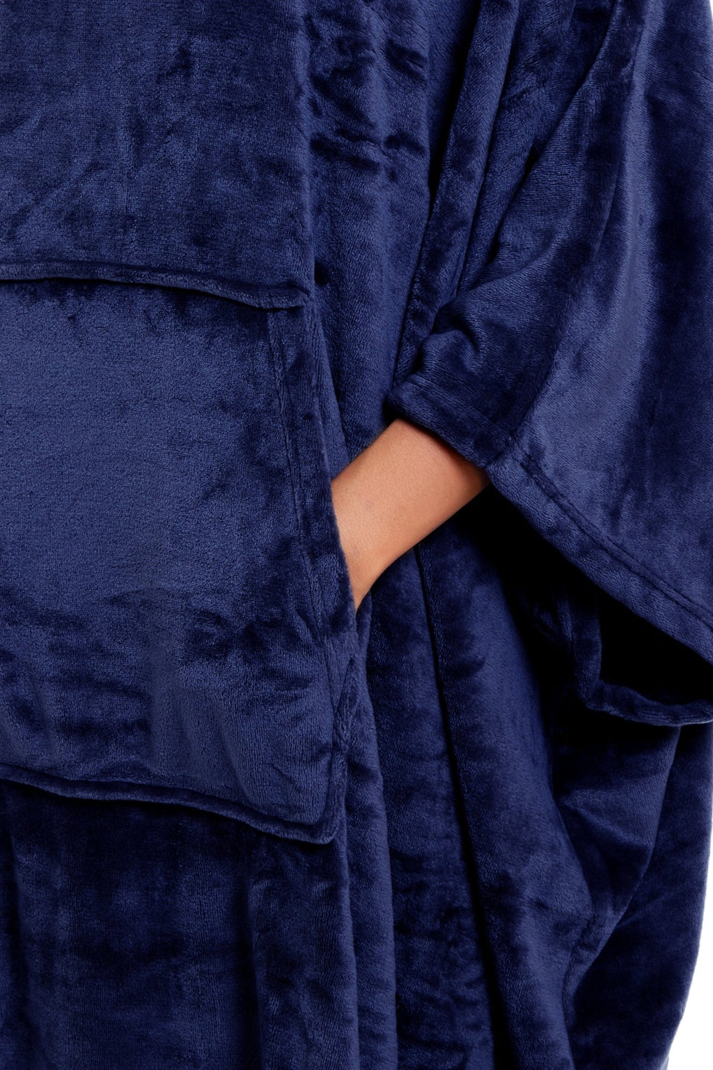 OLIVIA ROCCO Women's Oversized Hooded Poncho Blanket Plush Fleece Navy Charcoal Cosy Sofa and Bedroom Layering - Vintress Fashion