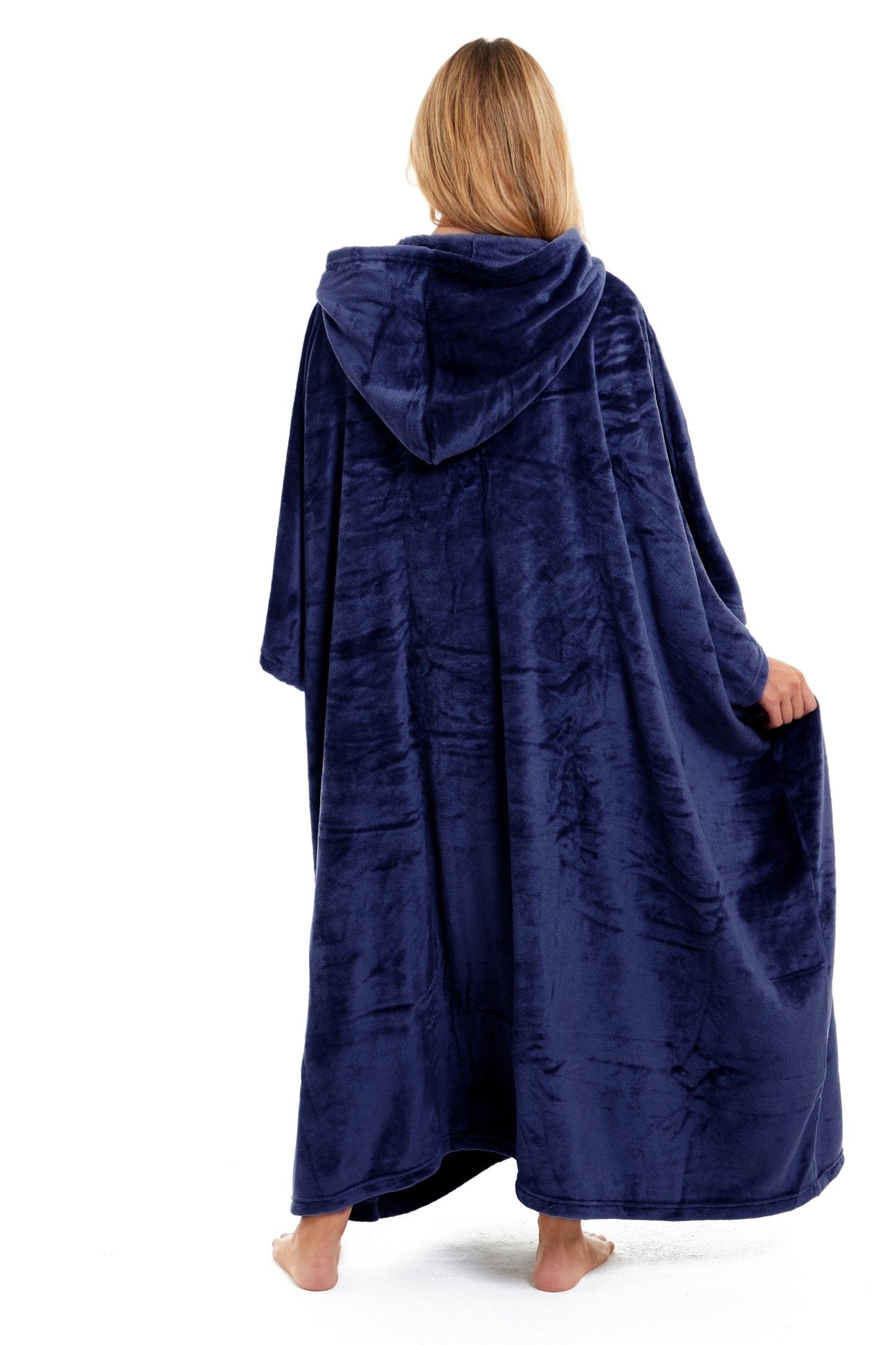 OLIVIA ROCCO Women's Oversized Hooded Poncho Blanket Plush Fleece Navy Charcoal Cosy Sofa and Bedroom Layering - Vintress Fashion