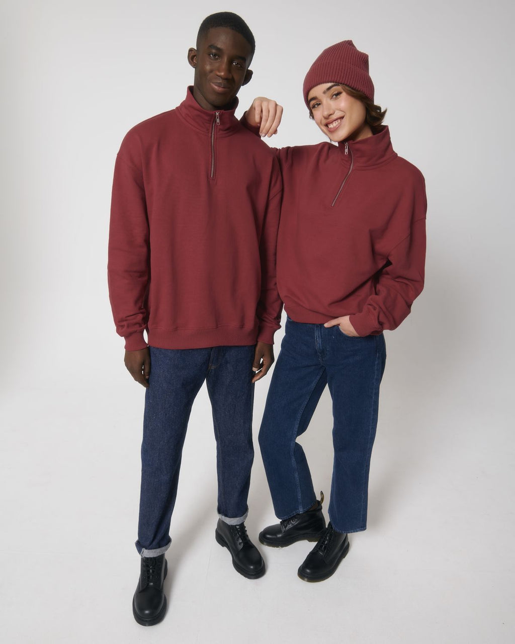 Organic Boxy Quarter Zip Sweatshirt: Unisex - Vintress Fashion