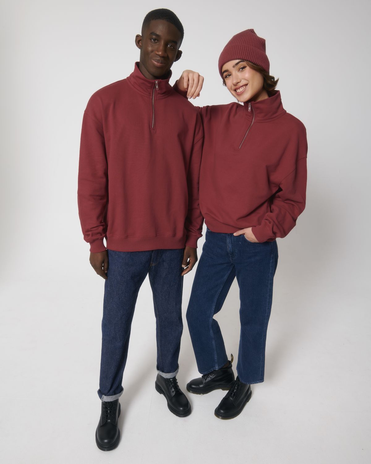 Organic Boxy Quarter Zip Sweatshirt: Unisex - Vintress Fashion