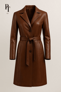Prestige Tannery Brown Leather Trench Coat - Vintress Fashion