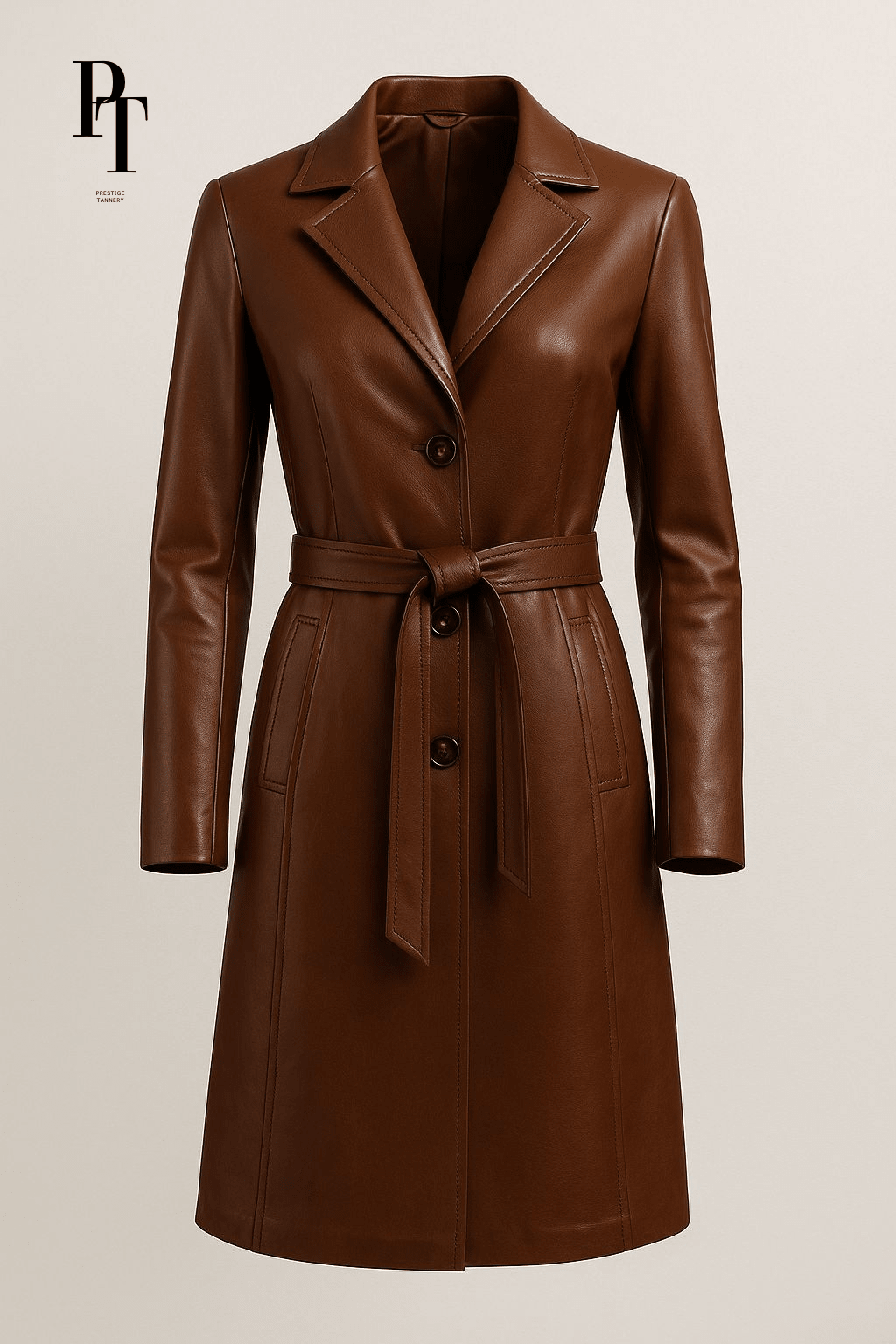 Prestige Tannery Brown Leather Trench Coat - Vintress Fashion