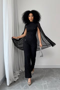 Round Neck Chiffon Lantern Sleeve Patchwork Jumpsuit - Vintress Fashion