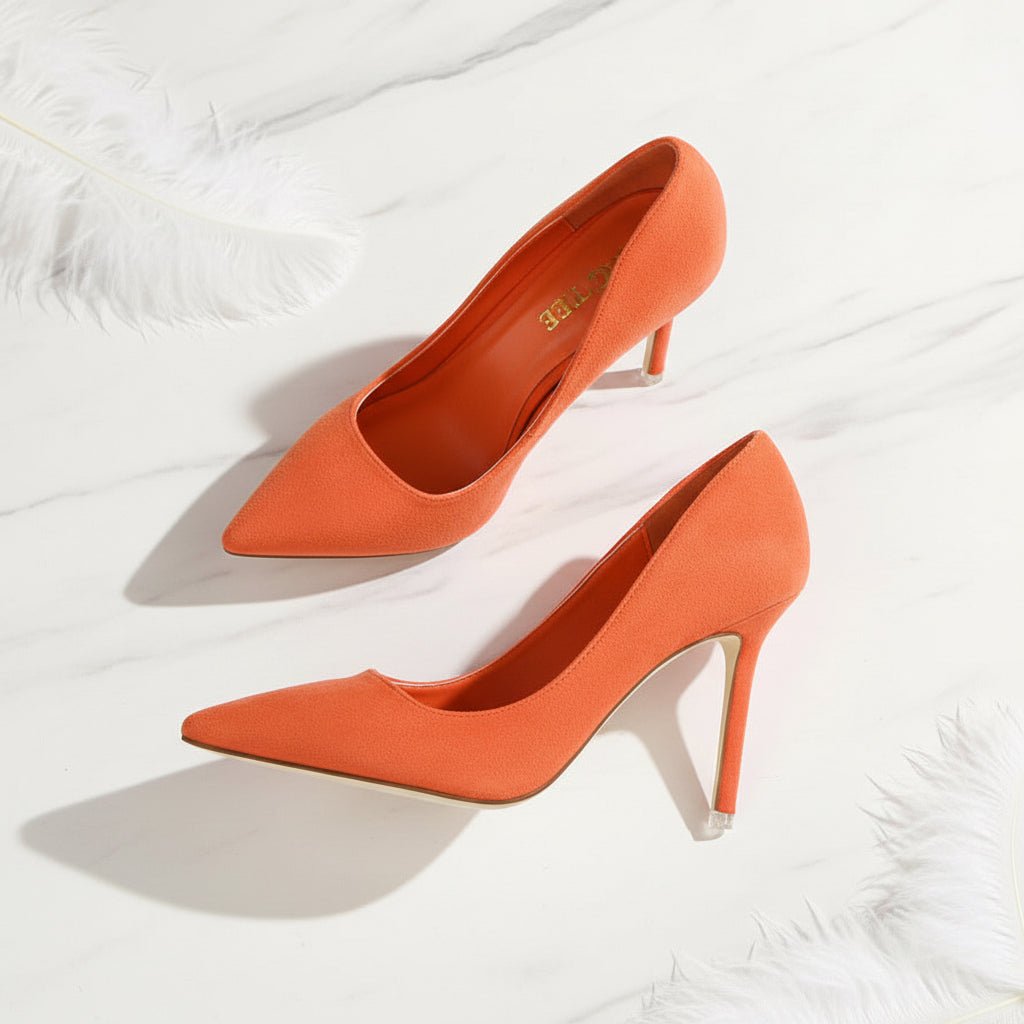 Shallow pointed suede high heels - Vintress Fashion